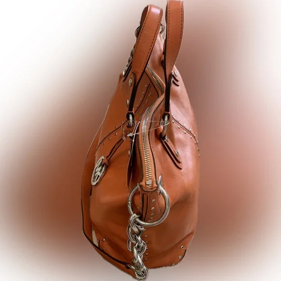 LOW START Michael Kors NWT $398.00 Retail Astor Large Chain Tangerine Satchel - Picture 5 of 9